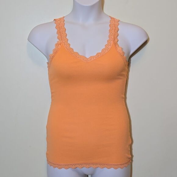Route 66 Orange Y2K Ribbed Lace Trim Tank Top Size XS Elena Gilbert Bella - Picture 10 of 10
